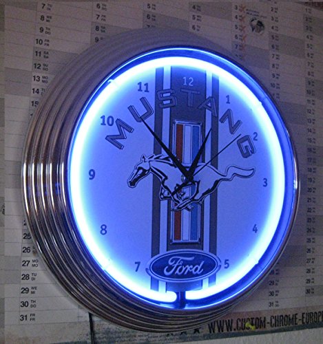 Neon reloj Neon Clock – Ford Mustang Racing Stripes – Reloj pared iluminado Mi Anillo Neon Azul de disponible también con otros Neon Colores – Véase vergleichs imágenes.
