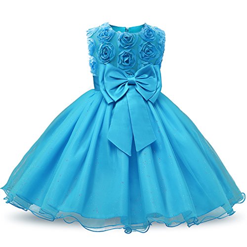 NNJXD Vestido de Fiesta de Princesa con Encaje de Flor de 3D sin Mangas para Niñas Talla(120) 3-4 años Azul