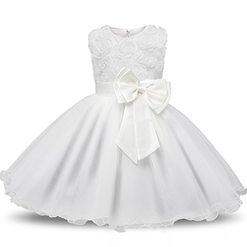NNJXD Vestido de Fiesta de Princesa con Encaje de Flor de 3D sin Mangas para Niñas Talla(130) 4-5 años Blanco
