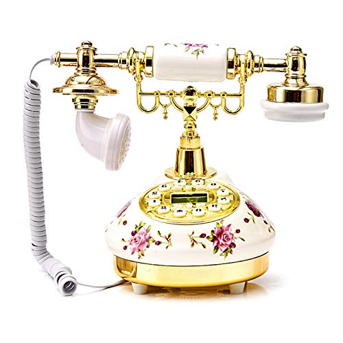 N/Z Teléfono retro, teléfono europeo de cerámica, teléfono vintage, teléfono americano antiguo, teléfono fijo, diseño vintage, con dial y timbre, para hoteles, oficinas, decoración de casa
