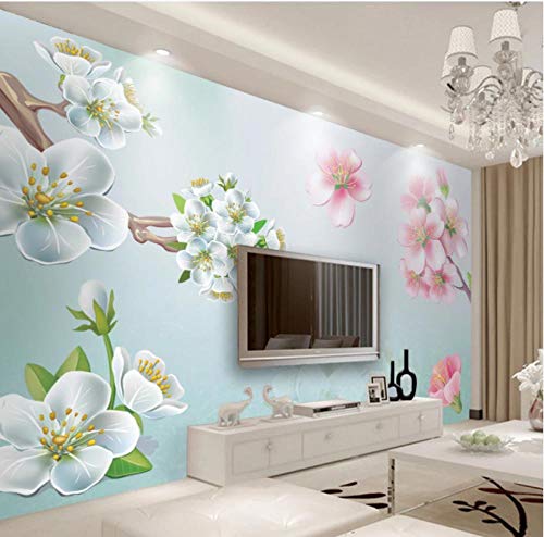 Papel pintado de la sala de estar Pared de fondo de TV de flores hermosas y frescas-428X350CM