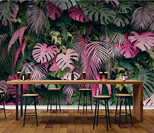 Papel tapiz fotográfico 3D mural rosa verde selva planta fondo pared decorativo mural decoración de oficina mural moderno decoración de la pared-430 * 300 cm