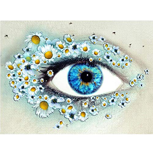 Pintura por Números para Adultos Niños DIY Oil Painting-Ojos Azules Margaritas Blancas-Regalo Personalidad Artística Juego Juguete 40X50Cm (Sin Marco)