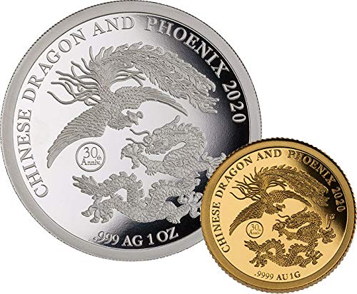 Power Coin Chinese Dragon and Phoenix Dragon Y Fenix 30 Aniversario Set 2 Monedas Plata Y Oro 1$ Fiji 2020