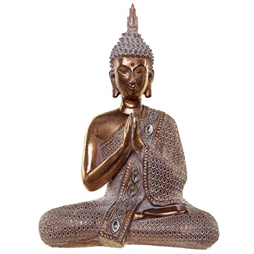 Puckator - Figura de Buda tailandesa, Color Dorado y Loto Blanco, Resina, Multicolor, 28 cm de Alto, 20 cm de Ancho, 8,5 cm de Profundidad.
