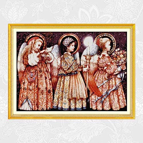 punto de cruz Conjunto de bordado,Tres chicas ángel,DIY Cross Stitch Kit de Herramienta de Punto Cruz Bordado a Mano 11CT Decoración hogareña