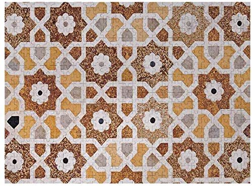Rompecabezas de 1000 Piezas - Rompecabezas Antiguos en 3D para Adultos Detalle de Incrustaciones y Tallas geométricas Arquitectura de la Tumba del Taj Mahal, Crema Naranja marrón
