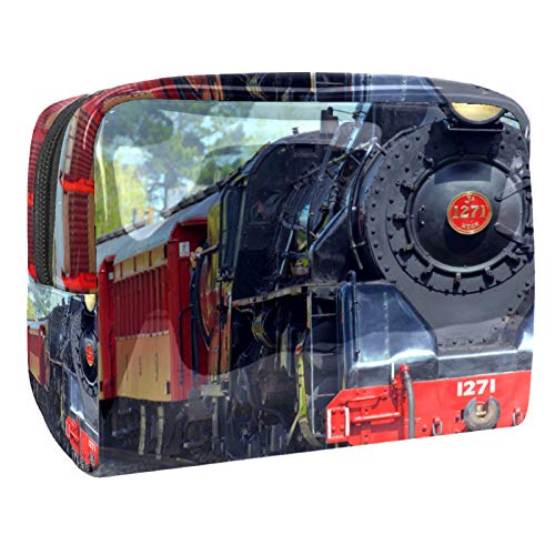 Ruedas de tren de locomotora de vapor, 18,5 x 7,5 x 13 cm, bolsa de aseo para brochas de maquillaje, bolsa de viaje para mujeres y niñas