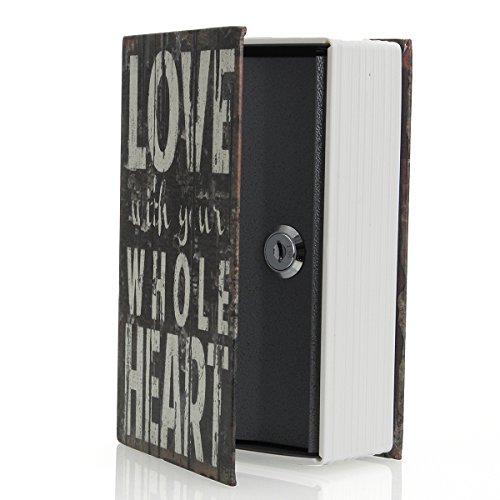 SAFETYON Caja fuerte vintage con llave, caja de caudales en diccionario, resistente al fuego, camuflada como Roman, 18 x 11,7 x 5,5 cm