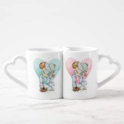 Sarah Kay"With Love" Mugs, 2 Pack Heart Handle Coffee Mugs Tea Cups Gift For Men Women Couples