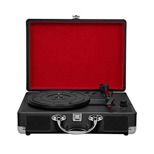 SHIZHI Reproductor portátil portátil con Altavoces Vintage Fonograph Grabador Reproductor de Sonido estéreo Turnatos giratorias para 180/200 / 300mm Records (Color : Black)