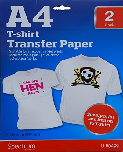 Spectrum Lot de 2 feuilles de papier transfert pour t-shirt Format A4