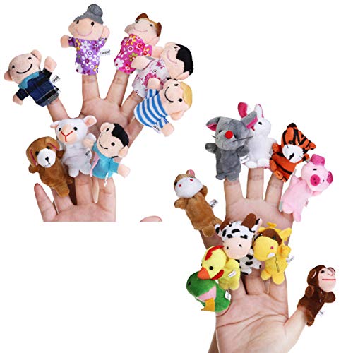 STOBOK 18 Piezas de Marionetas de Dedo de Tela Set 12 Animales 6 Personas Muñecas Marionetas de Mano Granja Accesorios Educativos Juguetes para Niños Niños