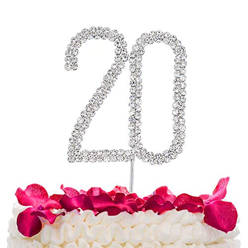 STONCEL - Decoración para tarta de cristales brillantes con número 10/18/20/30/40/50/60 para cumpleaños, aniversario, boda, fiesta, decoración (Number20)