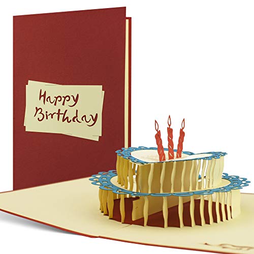 Tarjeta de felicitación para cumpleaños 30 40 50 y 60 años, hecho a mano disegno 3D desplecable con torta y texto en inglés, G06