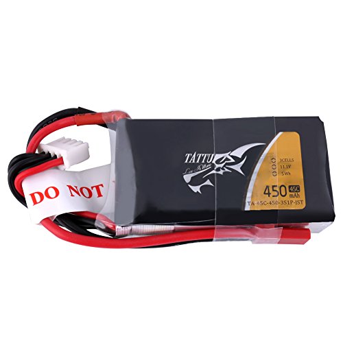 TATTU 450 mAh 11.1 V 3S1P Lipo Battery Pack 45 C with JST Plug for Small Size FPV Blade Torrent 110 Baby Hawk Micro 2 E-flite 180 CFX