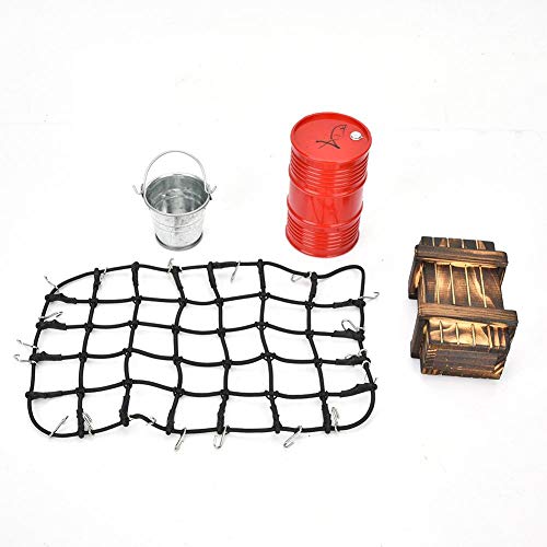 Tbest Red de Equipaje RC, Lata de Aceite Caja de Madera Kit de Cubo de Metal Juego de decoración de Coche RC Accesorios de Escala de vehículo para 1: 8 1:10 Coche RC(Negro)