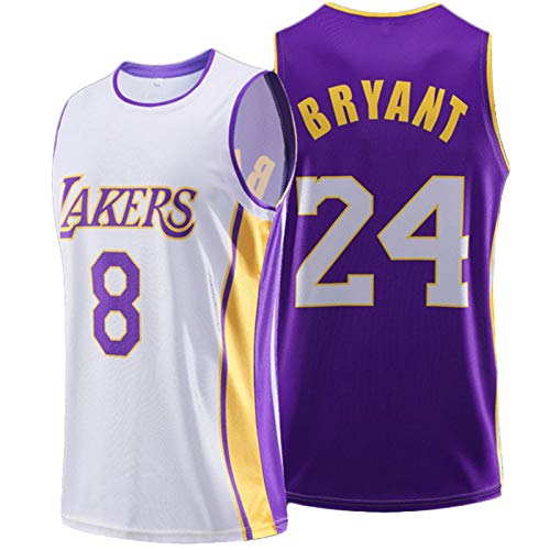 TIANYO Kobe Lakers #8/24 - Camiseta de baloncesto para hombre, edición conmemorativa Kobe, la parte delantera es 8 y la parte trasera es 24 para la leyenda Superstar baloncesto Jersey blanco púrpura-S