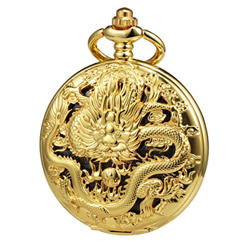 TREEWETO Reloj de bolsillo mecánico de esqueleto antiguo para hombre y mujer, caja de regalo con cadena
