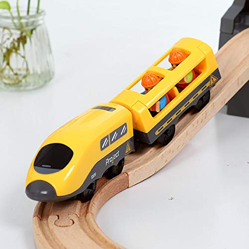 Tren locomotora de acción a batería, juguetes de tren para vías de madera (conexión magnética), potente juego de tren bala con motor, se adapta a las vías de madera Thomas Brio