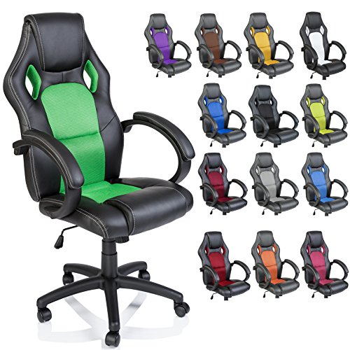 TRESKO Silla giratoria de oficina Sillón de escritorio Racing disponible en 14 colores, bicolor, silla Gaming ergonómica, cilindro neumático certificado por SGS (Negro/Verde)