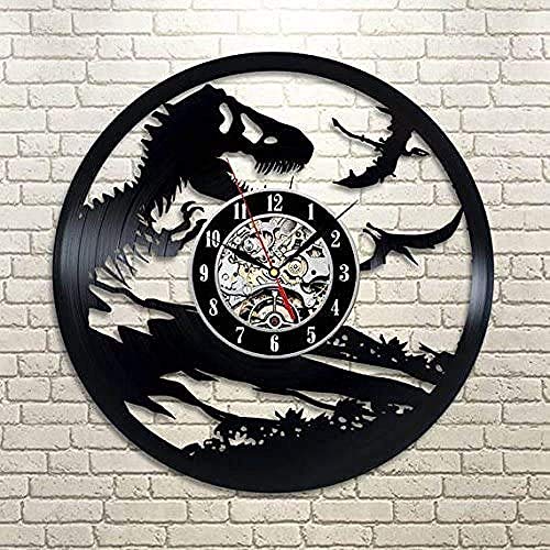 TZMR Reloj de Pared con Disco de Vinilo Jurassic Park Reloj de Pared de Vinilo Regalo de año Nuevo Reloj de Pared Retro para niño Hombres Parque Jurásico Regalos para niños