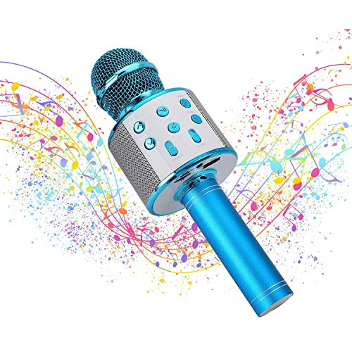 Ulikey Micrófono Karaoke Bluetooth, Micrófono Inalámbrico Bluetooth con Altavoz, Micrófono Karaoke Portátil para Niños Canta Partido Musica, Compatible con Android/iOS PC o Teléfono Inteligente (Azul)