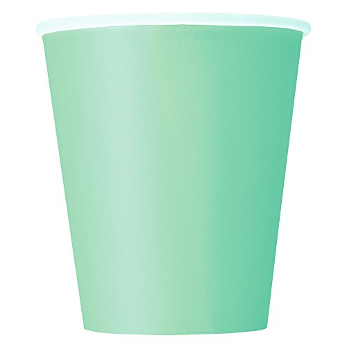 Unique Party- Paquete de 14 vasos de papel, Color verde menta, 266 ml (99226)