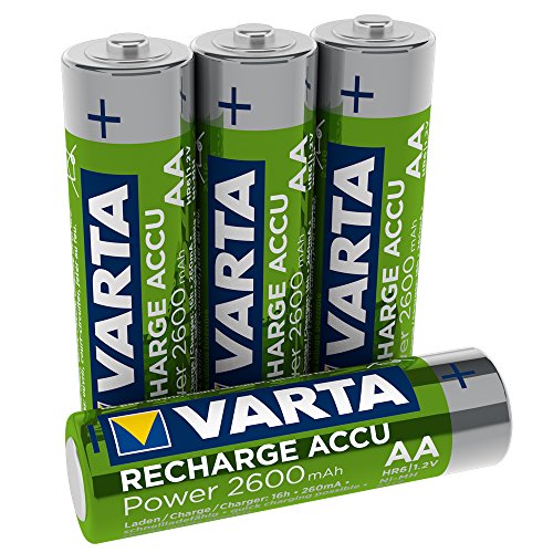 Varta ACCU Pack de 4 Pilas AA Recargables (NiMH, 2600 mAh, Precargadas), Oro/ Verde