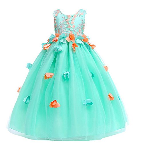 Vestido de princesa para niña, diseño de flores, para boda, fiesta de honor, fiesta de cumpleaños, 130 cm, color azul