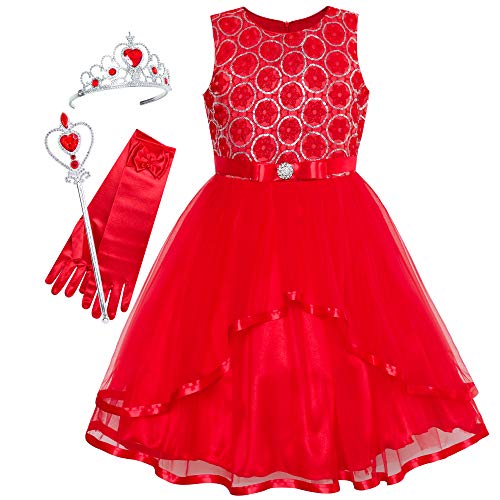 Vestido para niña Flor Rojo Princesa Corona Arriba Fiesta 6 años