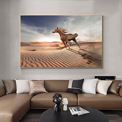 wZUN Desierto Lienzo Pintura Mural marrón árabe Cartel Mural Animal Cartel decoración para Sala de Estar Pintura 60x90 Sin Marco