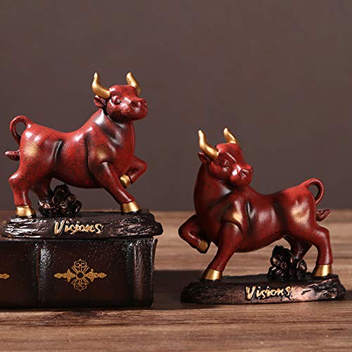 XDYFF 2021 Vaca Decoracion Figura Chino Zodíaco Buey Año Bull Escultura Feng Shui Casa, Oficina Decoración, Regalo,Rojo