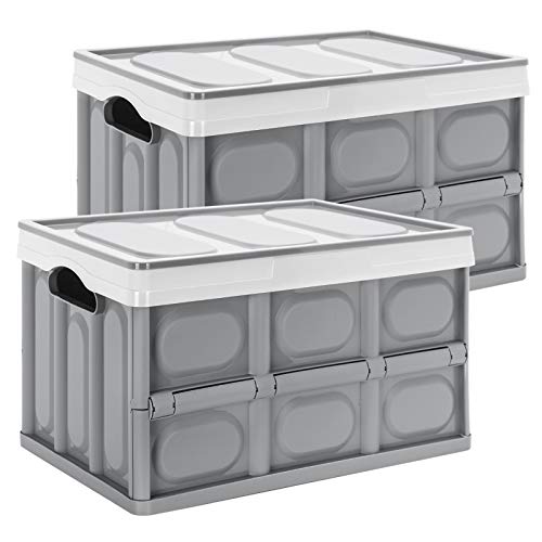 Yorbay Cajas de Almacenamiento Plegables de Plástico, 2 Unidades Cubos de almacenaje con Tapa Gris (55L)