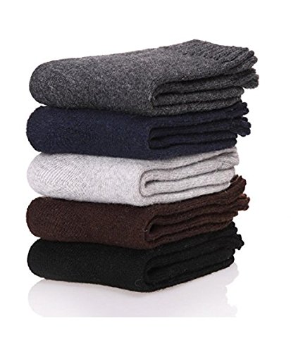 Yunshuo Calcetines de invierno para hombre, súper gruesos, cálidos, cómodos, de lana, paquete de 5 unidades, colores mezclados (color sólido)
