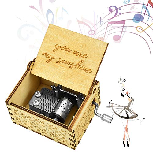 YUSHIWA Mini Caja de Música de Madera con Manivela Caja de Música Tallada Caja de Música Grabada en Madera para Navidad, Regalos de Cumpleaños, San Valentín, Día del Niño (Marrón, 2.6x2x1.7")