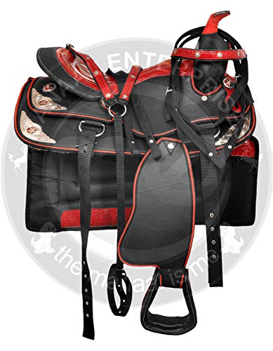Y&Z Enterprises Sillín de caballo occidental sintético de carreras, con caballito + cabezal, collar de pecho de 40,64 cm, color negro