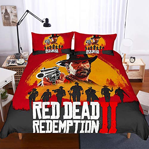 ZKDT -Red Dead Redemption – Juego de ropa de cama de microfibra suave y cómoda – Juego de ropa de cama con cremallera invisible (estilo 2, doble 200 x 200 cm)