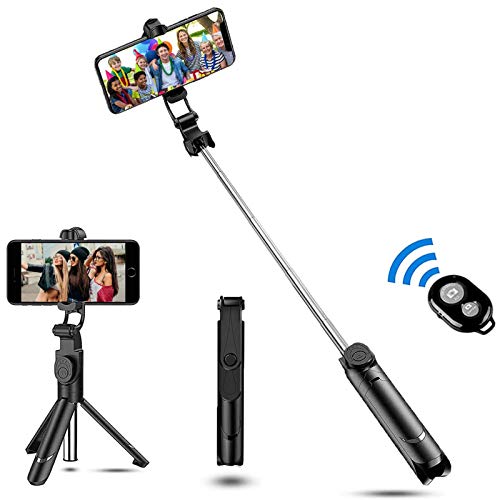 Zommuei Palo Selfie Trípode, Selfie Stick Bluetooth 3 en 1 Mini Tripode Movil con Obturador Bluetooth Rotación de 360° para iPhone 8/8 Plus / 7 / 6s /, Huawei P20 / P10, Galaxy S10 / S9 / 8/7 / 6. etc