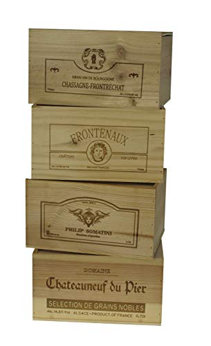 ZonaWine - Lote 4 Cajas/6 Botellas Vino en Madera-Logos Variados. Alto 19-26-35 cm Fondo.