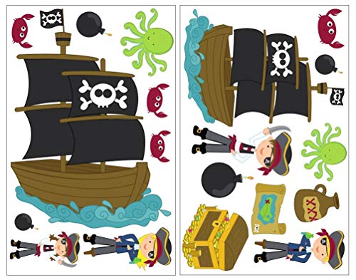 19 piezas pirata Set con barco pirata/pegatina de pared Mapa del tesoro 2x 16x26cm