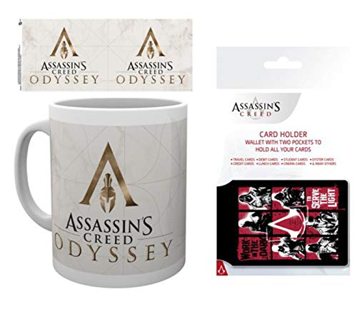1art1 Assassin'S Creed, Odyssey, Logo Taza Foto (9x8 cm) Y 1 Assassin'S Creed, Tarjeteros para Tarjetas De Crédito (10x7 cm)