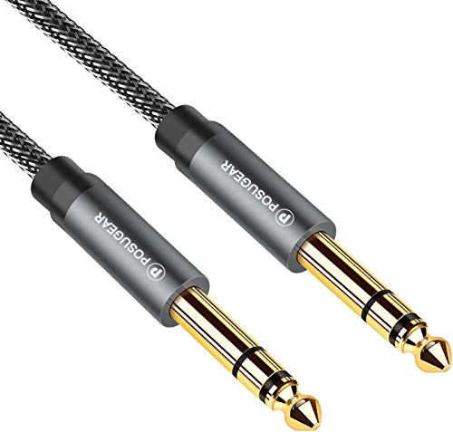 [1M]Cable 6.35 de Audio Estéreo, POSUGEAR Nylon Trenzado 6.35 mm 1/4 Macho a Macho Jack TRS Instrumento Cable para Guitarra/Bajo/Teclado Profesional - 1M