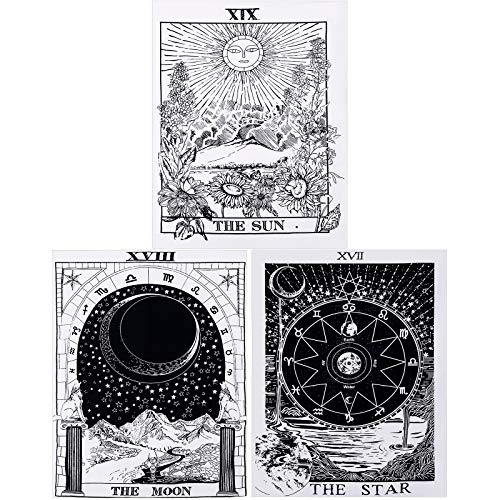 3 Piezas Tapices de Tarot Tapiz de Carta de Tarot de Sol Luna Estrella Tapiz de Adivinación de Europa Medieval Tapiz Misterioso Colgante de Pared para Decoración de Hogar (29,1 x 38,2 Pulgadas)
