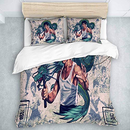 446 HBGDFNBV - Juego de cama de 3 piezas, diseño de dragón chino, Kung Fu Bruce Lee, diseño de dragón