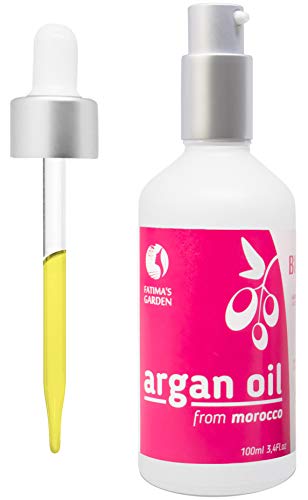 Aceite de argán de Marruecos de Fatima’s Garden - Certificado 100% orgánico por Ecocert y USDA, humectante para rostro, cuerpo, uñas para una piel suave, luminosa, cabello fuerte-100ml