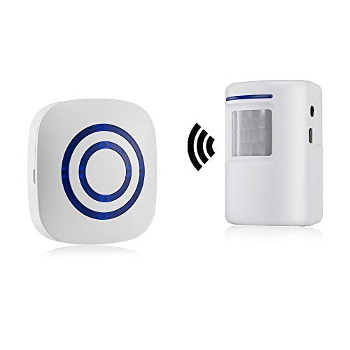 Alarma de seguridad, HausFine Inalámbrico Timbre de Alarma para la Puerta con Sensor de Movimiento PIR Infrarrojo Detector de Timbre del Sensor Ideal para Tiendas Mercados y Familias (1 + 1)