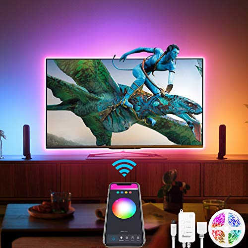 Alexa USB Tiras LED TV 3M, Luces de LED WiFi inteligente Bluetooth Sync con Música, Control de App y Voz Compatible con Alexa y Google Home，Tiras LED TV 5V 1-1.5A para 40-60in HDTV/PC