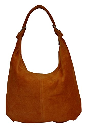 AMBRA Bolsa de mano para mujer, de piel de ante, Hobo-Bags, bolso de piel, bolsa de compras, DIN-A4 42 cm x 35 cm x 4 cm, WL803, color Marrón, talla XX-Large