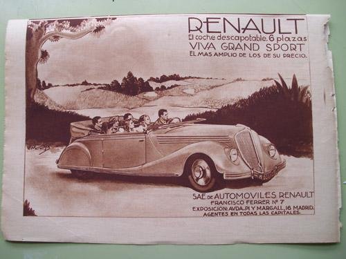 Antigua Hoja Publicidad - Old Sheet of Advertising : RENAULT - El coche descapotable